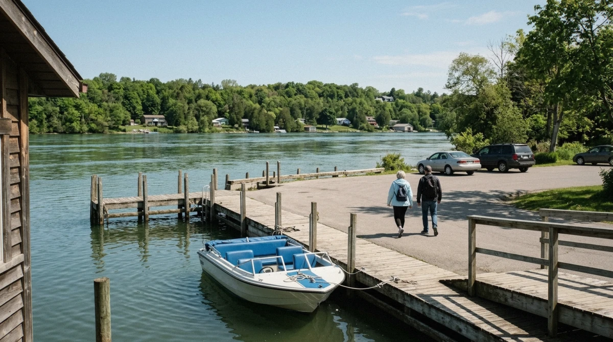 The Whirlpool Jet Boat Tours dock on the Lewiston, New York waterfront where the Niagara Falls jet boat departs