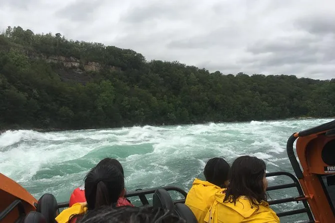Small group on a Niagara Falls sightseeing and jet boat combo tour of the USA side with the Niagara Gorge visible in the background